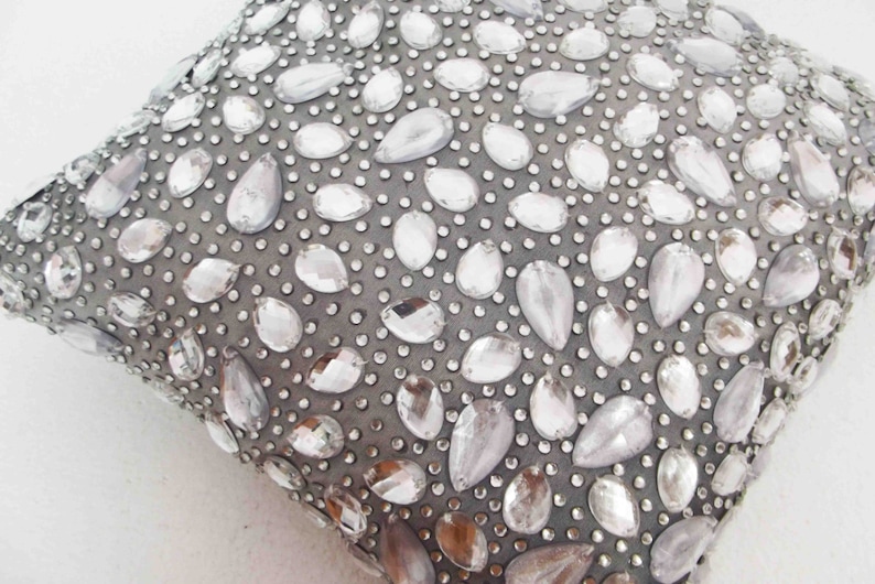 crystal pillow swarovski crystal sparkle grey pillow mom gifthousewarming handmade cushion in size 16x16inches image 2