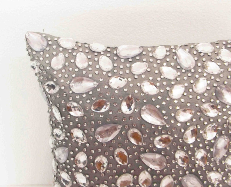 crystal pillow swarovski crystal sparkle grey pillow mom gifthousewarming handmade cushion in size 16x16inches image 5