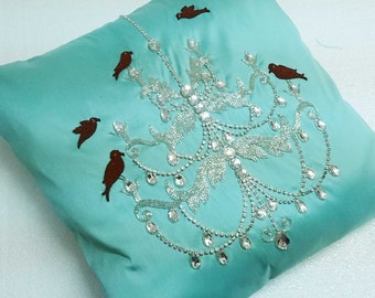 Light Blue Pillow Christmas Gift Custom Sequins Pillow Beaded Pillow Embellished Pillow Glam Pillow Fancy Pillow Jeweled Crystal Pillow