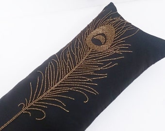 Peacock pillow Feather Cushion Cover Decorative Pillow Lumbar Pillow Charcoal Grey Pillow Gold Glitter Bird Pillow Ascent Throw Pillow Cover