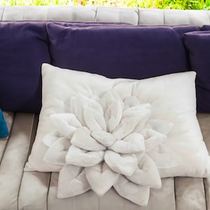 white pillow-velvet pillow-lotus flower-shaped pillow-16 inches-gifts-buddha-designer pillow-luxury pillow-yoga studio decor-unique gift image 1