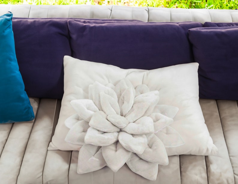white pillow-velvet pillow-lotus flower-shaped pillow-16 inches-gifts-buddha-designer pillow-luxury pillow-yoga studio decor-unique gift image 1