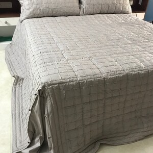 Custom Order King Size Quilt Grey Linen Bedding with Geometric Stitching Apartment Decor Fitted Sheet Set Handmade Unique image 5