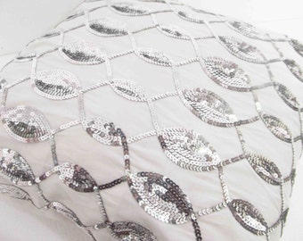 Silver Sequin Pillow Cover: White Wave Pattern, Decorative Throw Pillow