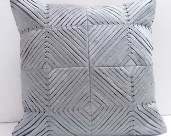 Grey Silk Diamond-Shaped Pleated Cushion / Home Decor Accent Pillow