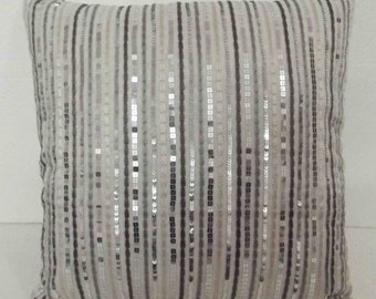 Sequin Stripe Pillow Cover: Embroidered Decorative Throw Pillow
