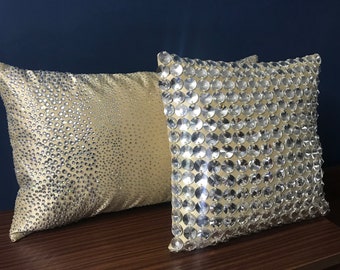 Handmade pillow, Swarovski crystals, deco rhinestones, art deco-inspired,crystal jewels, perfect for weddings, best-selling statement piece.