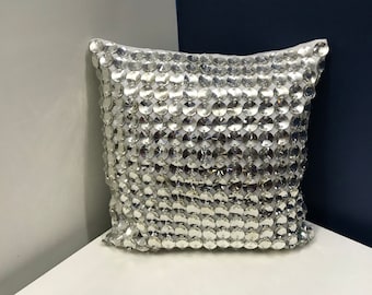 Custom Order White Sparkle Crystal Pillow Cover - Linen Cushion -Glitter Decorative Cushion with Hand-Placed Crystals - Glamorous Home Decor