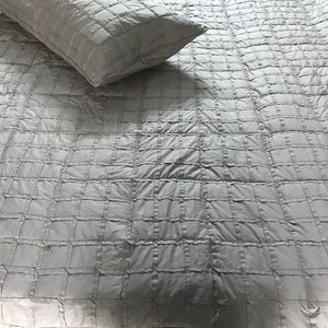 Custom Order King Size Quilt Grey Linen Bedding with Geometric Stitching Apartment Decor Fitted Sheet Set Handmade Unique image 2