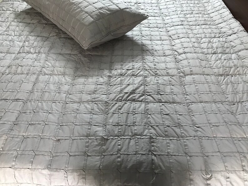 Custom Order King Size Quilt Grey Linen Bedding with Geometric Stitching Apartment Decor Fitted Sheet Set Handmade Unique image 2