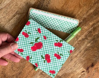 Cherry Gingham Blank 5" x 3.50" Note Card Pack | Strawberry, Lemon, Mushroom [set of 8] | Stationery