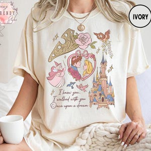 Vintage Dornröschen Hand gezeichnet Shirt, Aurora einmal ein Traum T-Shirt, Disney Urlaub T-Shirt, Prinzessin Schloss, Mädchen Reise passendes T-Shirt