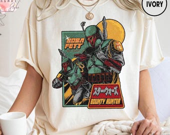 Camiseta vintage de Boba Fett de Star Wars, camiseta retro con gráfico de cazarrecompensas, camiseta manga estilo japonés, camiseta unisex extragrande de regalo.