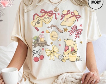 Comfort Colors Retro Coquette Bows Winnie The Pooh T-shirt, Cute Pooh Bear shirt, Disneyworld Shirt, Disney Family Trip Shirt