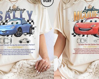 Shirt Lightning McQueen en Sally, T-shirt Disney Cars Couple, T-shirt Pixar-personage, leuke bijpassende outfit, retro Disney-shirt