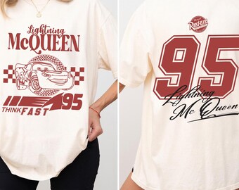Camiseta vintage de Rayo McQueen de dos caras con colores cómodos, camiseta de Radiator Springs, camiseta de Cars de Rusteze, ropa para vacaciones familiares de Disney