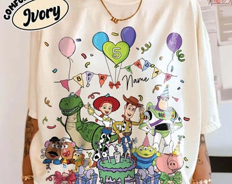 Personalized Name Age Pixar Toy Story Birthday Shirt, Custom Disney Buzz Woody Jessie Birthday Present Gift, Family Disney Birthday Outfits