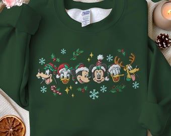 EMBROIDERED Mickey & Friends Christmas Sweatshirt, Cute Disney Holiday Embroidery Shirt, Vintage Xmas Crewneck, Cozy Winter Gift