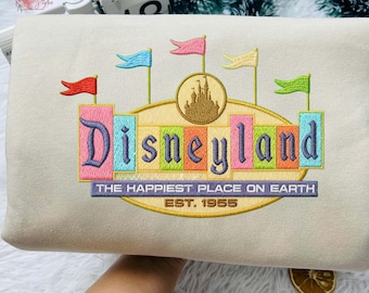 Embroidered Disneyland Est 1955 Comfort Colors T-Shirt, Vintage Disneyland Embroidery Tee, Retro Disney 1955 Shirt, Disneyland Embroidered