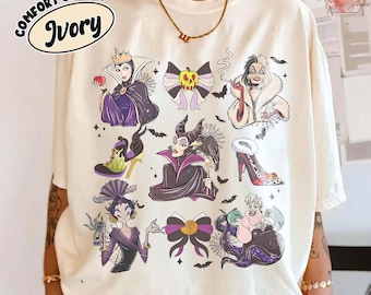 Koszulka z motywem złoczyńców Disneya na Halloween, koszulka z motywem złej królowej Maleficent Ursuli Cruelli, koszulka z motywem upiornego sezonu, strój na wycieczkę do Disneylandu, prezent dla fana złoczyńców