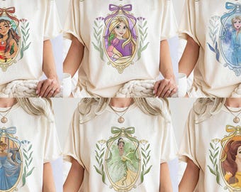 Retro Disney prinses shirt, vintage prinses T-shirt, Belle Elsa Moana Tiana Rapunzel Aurora shirt, magisch sprookje tee cadeau