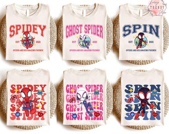 Camiseta de Spidey y sus amigos, camiseta de Spider-Man para niños pequeños, camiseta de Ghost Spider, camiseta de Spin Miles, atuendo de cumpleaños de superhéroe, look de héroe a juego