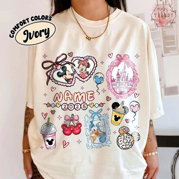 Custom Coquette Bow Mickey & friends Comfort Color Shirt, Coquette Bows Disney Shirt, WDW Disneyland Girls Trip Shirt, Girly aesthetic Shirt