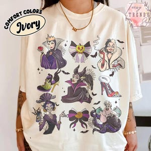 Camiseta de Halloween de los villanos de Disney, camiseta de la Reina Malvada, Maléfica, Úrsula y Cruella, camiseta de la temporada espeluznante, atuendo para viaje a Disneyland, regalo para fans de los villanos