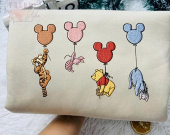Embroidered Winnie The Pooh and Friends Shirt, Winnie The Pooh Shirt, Pooh Balloons Shirt, Disney Pooh Sweatshirt, Cute Pooh Bear Shirt