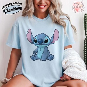 Retro Comfort Color Disney Stitch Shirt, Lilo & Stitch Movie Comfort Shirt, Magic Kingdom Tee, Disney Birthday Boy Girl Gift, WDW Tee Chambray/Light Blue