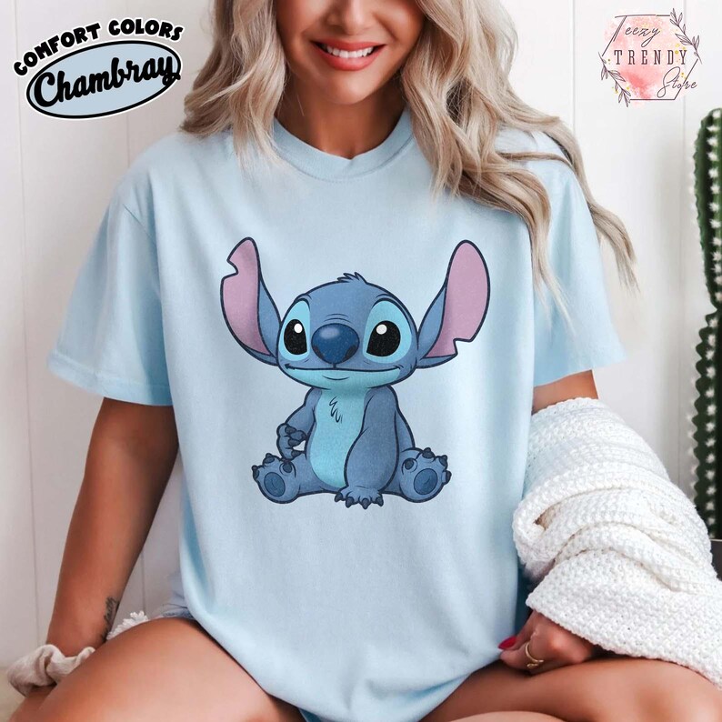Retro Comfort Color Disney Stitch Shirt, Lilo & Stitch Movie Comfort Shirt, Magic Kingdom Tee, Disney Birthday Boy Girl Gift, WDW Tee Chambray/Light Blue