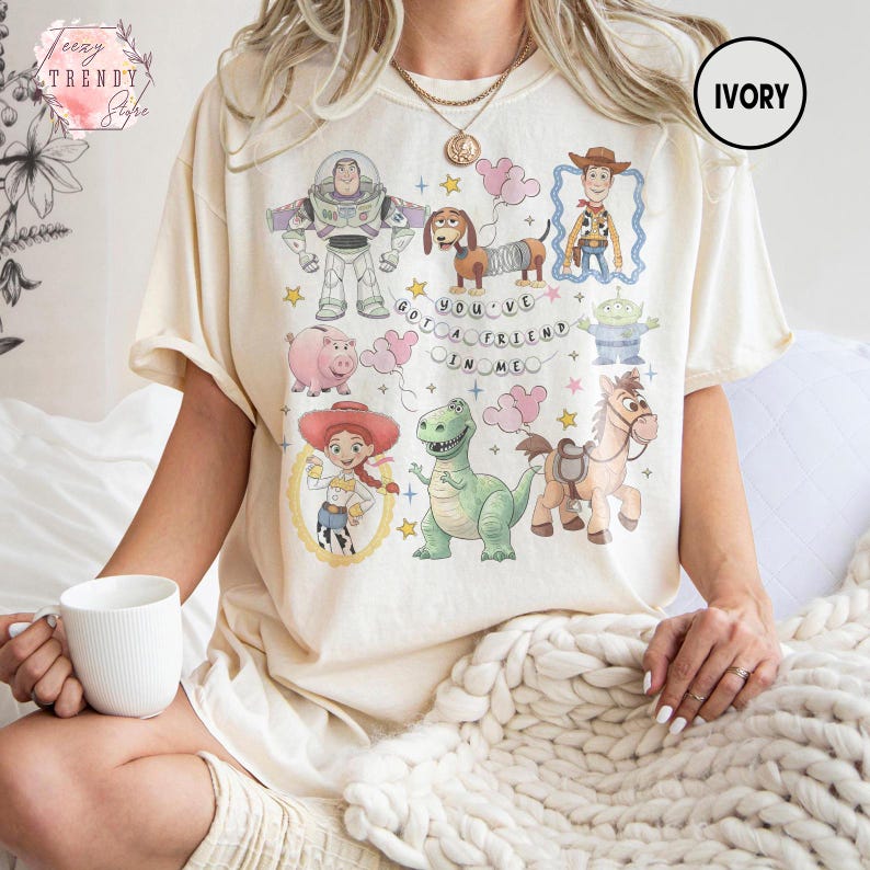Vintage Coquette Disney Toy Story You've Got A Friend In Me Shirt, Toy Story Characters Tee, Disneyland Trip Shirt, Family Matching Shirt Ivory/Natural/Sand