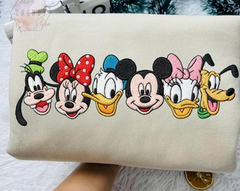 Camiseta bordada de Mickey y sus amigos, camiseta bordada de Disney Friends, camiseta con cabeza de ratón de Disney, regalo para viajes familiares de Disney, camiseta mágica