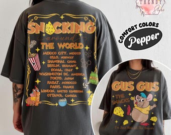 Camiseta "Gus Gus, solo estoy aquí por los bocadillos", camiseta "Gus de Cenicienta de Disney comiendo por el mundo", camiseta "Viaje a Disneylandia", camiseta "Familia Disney"