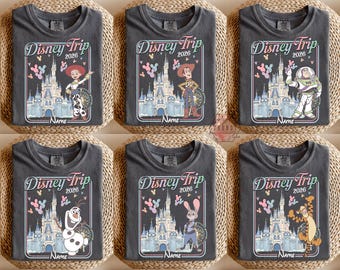 Camisetas familiares vintage de Disney 2026, camisetas de vacaciones familiares 2026, camisetas de Disney Castle 2026, camisetas de Disney 2026, camisetas con nombre personalizado