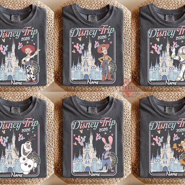 Vintage Disney Reise 2026 Familienhemden, Familienurlaub 2026 Hemd, Disney Schloss Reise 2026 Hemd, Disney Reise 2026 Hemd, benutzerdefinierter Name Hemd