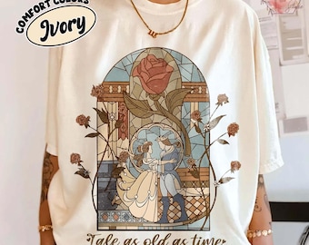Camiseta "Cuento Vintage tan Antiguo como el Tiempo" de Comfort Colors, camiseta retro de La Bella y la Bestia, camiseta de princesas Disney, camisetas de Bella y la Bella.