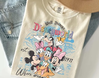 Camiseta de personajes de Disneyworld, camiseta grupal de Mickey y Minnie, camiseta retro de Disney, viaje familiar a Disney, camiseta de Mickey y sus amigos, donde los sueños se hacen realidad