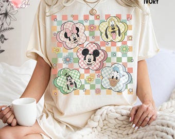 Retro vårmusvänner komfortfärger-skjorta, vintage Disney-skjorta, Musse Pigg-skjorta, Mickey Minnie Donal Daisy-skjorta, Disneyland-skjorta