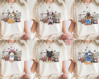 Maglietta vintage Disney Topolino e i suoi amici di Star Wars, magliette della famiglia di Star Wars, maglietta di Topolino con tutti i personaggi Disney, maglietta del viaggio Disney