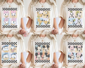 Retro Mickey and Friends Checkered Shirt, Disneyworld Family Vacation Shirts, Disneyland Family Trip Shirt, Magic Kingdom Shirt