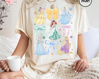 Personalized Watercolor Coquette Bows Disney Princess Shirt, Disney Girl Trip Shirt, WDW Disneyland Princess Birthday Girl, Cinderella Belle