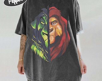 Vintage Lion King Shirt, Simba Scar Split Face Tee, Retro Disney Villain Shirt, Colorful Lion Graphic Tee, Disney Matching Family Shirt