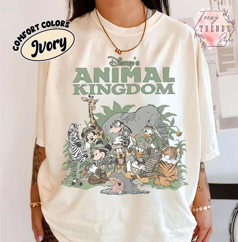 Vintage Disney Animal Kingdom Comfort Colors Shirts, Walt Disney World Safari Tee, Jungle Safari Disney Vacation Tee, Disney Trip 2026 Shirt Ivory/Natural/Sand