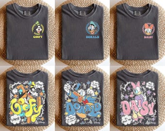 Camiseta xadrez personalizada com personagens do Mickey e seus amigos, camiseta para férias em família na Disney, camiseta com palavras da Disney, camiseta para viagem à Disney, camiseta mágica.