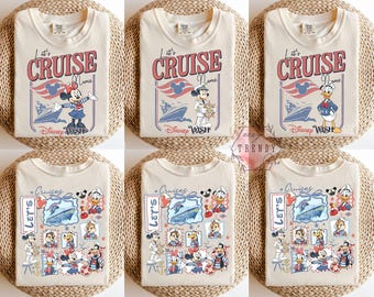 Personalisiertes Disney Cruise Line 2026-Shirt, Mickey & Friends-Familienkreuzfahrt-Trip-T-Shirt, Let's Cruise, Disney Wish Dream Magic Wonder Fantasy