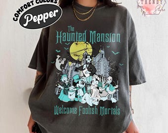 Koszulka Disney Castle Haunted Mansion Mickey and Friends, koszulka Madame Leota Hatbox Ghost Halloween, rodzinna wycieczka na imprezę Mickey's Not So Scary