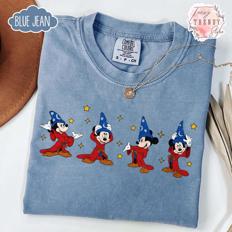 Comfort Colors Fantasia Sorcerer Mickey Shirt, Disney Fantasia Movie Tee, Fantasmic Shirt, Mickey Mouse Kids Shirts, Disneyland Trip Tee Blue Jean/Indigo