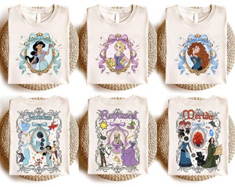 Coquette Bows Disney All Princesses Characters Shirts, Cinderella Snow White Ariel Rapunzel Tee, Girl Disney Trip Tee, WDW Magic Kingdom Tee
