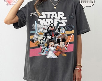 Star Wars Disney T-Shirt, Mickey Jedi T-Shirt, Retro Galaxy Shirt, Minnie Prinzessin Leia Shirt, lustiges Mashup Grafik T-Shirt, Weltraum Abenteuer Shirt